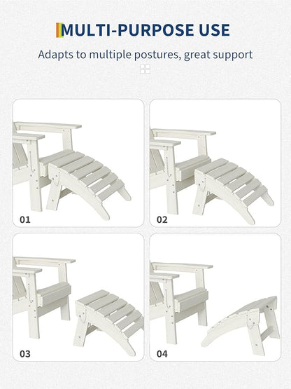 Garvee Folding Adirondack Ottoman Set of 2, HDPE Outdoor Footrest for Adirondack Chair, All-Weather Resistant for Deck Backyard Patio Outside Poolside Porch Lawn - White