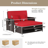 COSTWAY Patio Rattan Daybed with Cushions, Outdoor Wicker Loveseat Sofa with Storage Ottoman - Photo 3