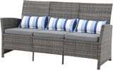 SUNSITT Outdoor Furniture 3 Seats Patio Couch, Outdoor Wicker Sofa, Grey PE Wicker with Grey Cushions & Lumbar Pillows - Photo 3