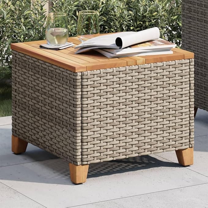 Modern Square Outdoor Garden Table, 17.7-Inch Small Patio Side Table, Synthetic Poly Rattan End Table for Balcony, Porch - Photo 4