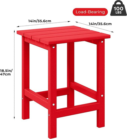 Costaelm Square Outdoor Side Tables, Adirondack Patio Tables for Outside, HDPE Patio End Table Weather Resistant, Balcony Table for Pool, Seaside, Backyard, Porch, Indoor Companion, Red