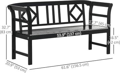 Outsunny Wooden Patio Bench, Outdoor Garden Bench with Backrest and Armrests, 3 Person Porch Bench with Rustic Country Diamond Pattern, Black