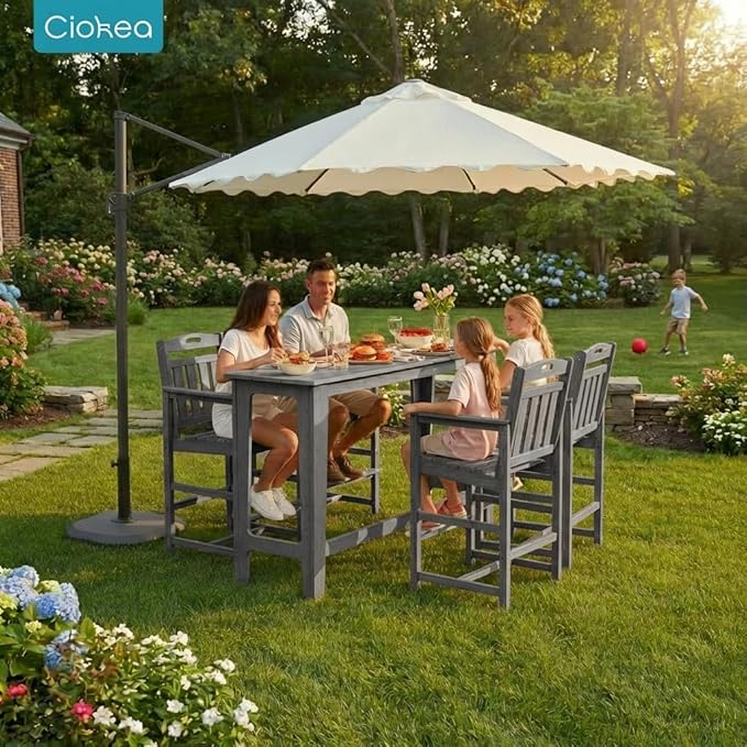 Ciokea Outdoor Bar Height Table Set of 5, 60" Extra Long Rectangle High Top Table and 4 Oversized Adirondack Chairs Set - Photo 2