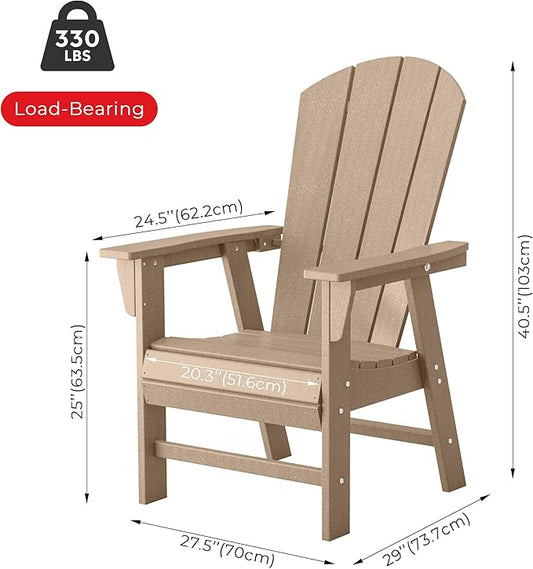 Costaelm Outdoor Fire Pit Chair, Patio hdpe Balcony Pool Adirondack Chair, Modern Front Porch Backyard Chair, Garden Resin Lounge Chair for Outside, Weathered Wood