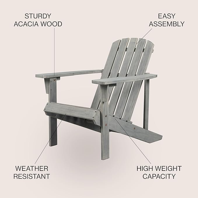 JONATHAN Y PAT1002B Westport Outdoor Patio Traditional Acacia Wood Adirondack Chair for Garden, Lawn, Backyard, Pool, Deck, Beach, Firepit, Gary