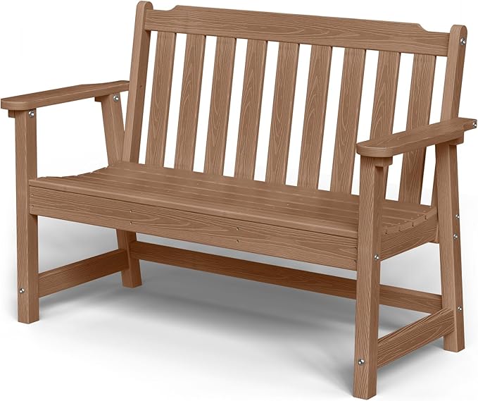Outdoor Bench, 2-Person HDPE Garden Bench, All Weather Poly Patio Bench for Outdoors, Garden, Backyard, Porch and Park, 660 lbs Weight Capacity, Teak