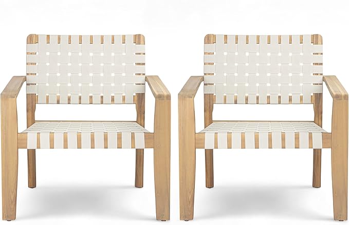 Merax Patio Furniture Acacia Wood Armchair Set of 2, 2 Pieces Woven Rope Outdoor Lounge Chair - Photo 2