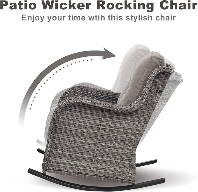 Rilyson Patio Chairs Outdoor Rocking Chair - 2 Piece Wicker Rattan Rocker Chairs Set with High Back and Deep Seating - Photo 4