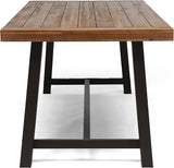 Great Deal Furniture Beau Outdoor Eight Seater Wooden Dining Table, Teak and Rustic Metal Finish - Photo 6