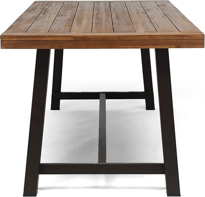 Great Deal Furniture Beau Outdoor Eight Seater Wooden Dining Table, Teak and Rustic Metal Finish