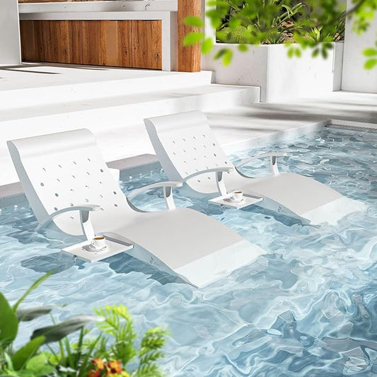 in Pool Lounge Chairs Aluminum, Fade Resistant Patio Chaise Set of 2 Sun Tanning Lounge Chair with Tray & Towel Ledge Lounger Outdoor for Backyard Poolside Deck Wading Area