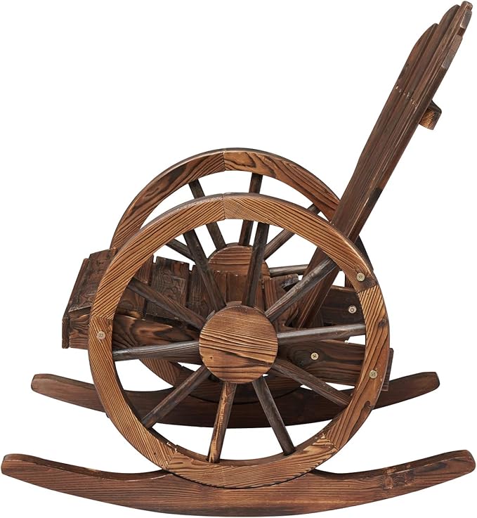Outdoor Wooden Wagon Rocking Chair - Rustic Wheel Design Adirondack Rocking Chair Patio Rocker Chairs for Patio, Country, Yard, Backyard, Natural (1 PCS)