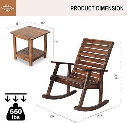 2-Piece Outdoor Rocking Chair with Table, Rocking Bistro Set High Back Porch Rocker Table Set for Patio Lawn Garden