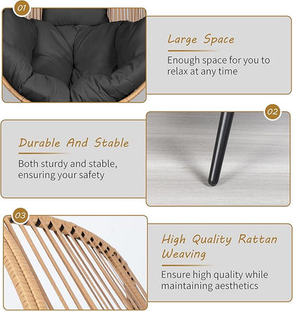 Shintenchi Wicker Egg Chair Rattan Patio Chair with Cushion,Oversized Patio Lounge Chairs with Cushion Egg Basket Chair, Egg Seat for Indoor Living Room Bedroom Outside,Grey