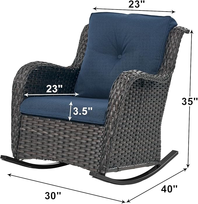 Rilyson Patio Chairs Outdoor Rocking Chair - 2 Piece Wicker Rattan Rocker Chairs Set with High Back and Deep Seating - Photo 2