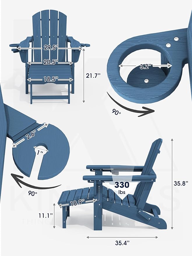 KINGYES Folding Adjustable Adirondack Chair with Ottoman & 2 Cup Holders Set of 6 - Photo 2