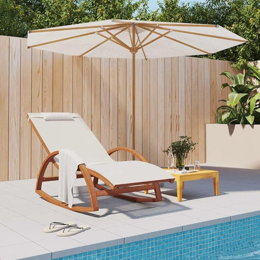 Outdoor Rocking Chair, Modern Patio Lounger with Solid Poplar Wood Frame and Breathable Textilene Fabric, Ergonomic Garden Chair for Porch, Deck, or Backyard, White