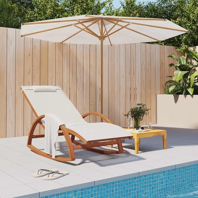 Outdoor Rocking Chair with Solid Poplar Wood Frame and Breathable Textilene Fabric, Ergonomic Lounge Chair for Patio, Garden, Porch, and Poolside, White