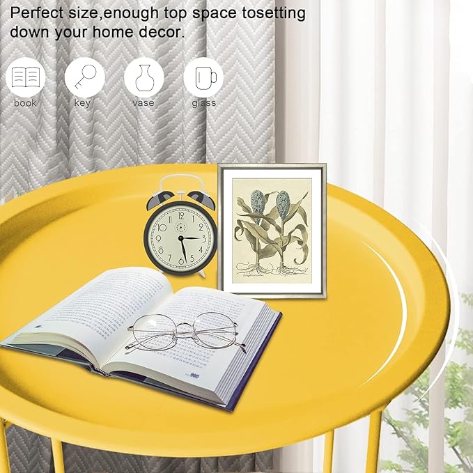 Garden 4 you Small Side Table, Round End Table, Outdoor Side Table with Metal Frame, Bedside Table for Living Room - Photo 8