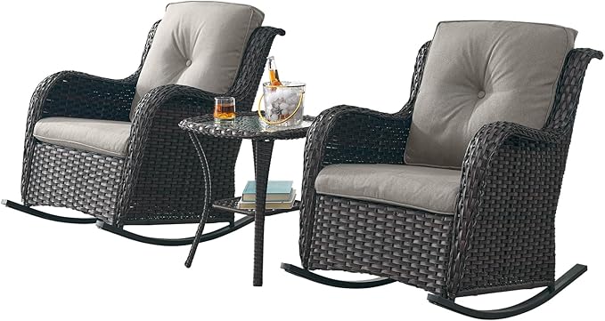 Rilyson Patio Chairs Outdoor Rocking Chair - 3 Piece Wicker Patio Bistro Set Rattan Patio Furniture Rocker Chairs and - Photo 1