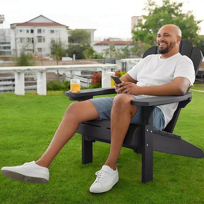 Modern Adirondack Chair with Cup Holder, Outdoor Patio Furniture (Graphite Gray)