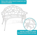 Sunnydaze 2-Person Classic Rose Cast Aluminum White Outdoor Garden Bench - Photo 4