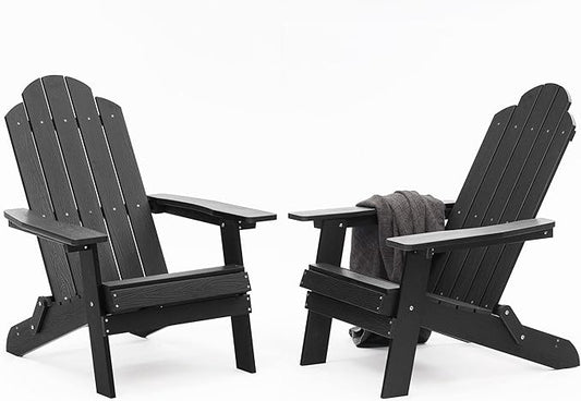 MXIMU Folding Adirondack Chair for Outdoor: Easy Assembly Adirondack Chairs Set of 2 - Composite Plastic Fire Pit Chairs - All Weather Plastic Chair for Outside Patio Lawn Garden Backyard Use