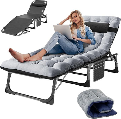 Slsy Folding Lounge Chairs Outdoor, Adjustable Sleeping Cot Chair, Portable Folding Bed Cot Chaise Lounge Chairs for Outside Beach Lawn Camping Pool Sun Tanning