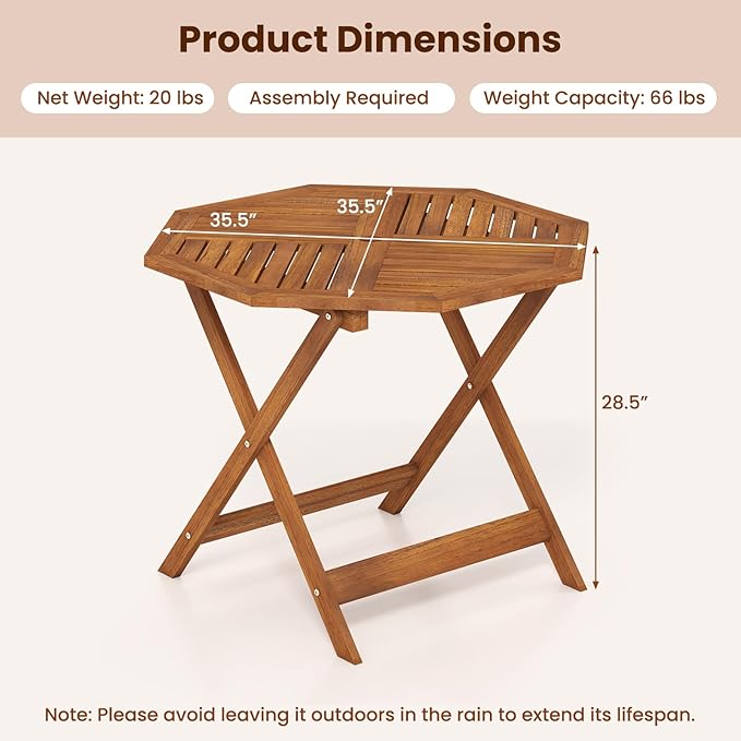Tangkula 35.5" Octagonal Patio Dining Table, Hardwood Outdoor Bistro Table with Slatted Tabletop, 1.97" Umbrella Hole & Teak Oil Finish, Outside Table for Porch Balcony Deck Poolside Yard