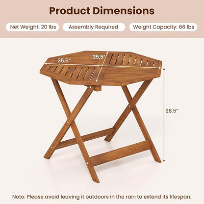 Tangkula 35.5" Octagonal Patio Dining Table, Hardwood Outdoor Bistro Table with Slatted Tabletop, 1.97" Umbrella Hole & Teak Oil Finish, Outside Table for Porch Balcony Deck Poolside Yard