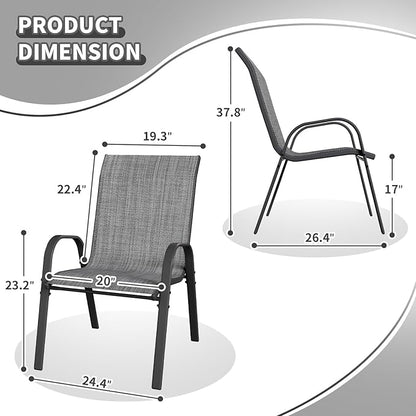 Patio Dining Chairs Set of 6, Outdoor Stackable Dining Chairs High Back, Patio Furniture for Backyard, Porch, Garden, Poolside (Grey)