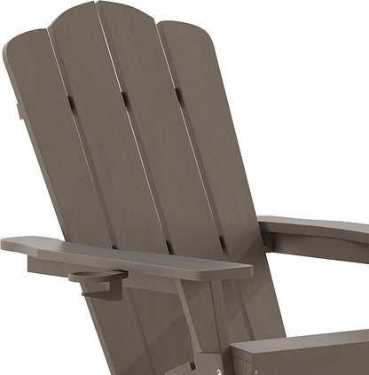Taylor & Logan Nellis Adirondack Rocking Chair with Cup Holder, Weather Resistant HDPE Adirondack Rocking Chair in Brown