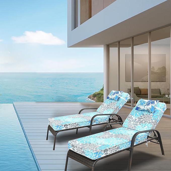 JMGBird Outdoor Chaise Lounge Cushion 70x22x4.5 Light Blue - Waterproof Patio Pool Chair Pad with Straps