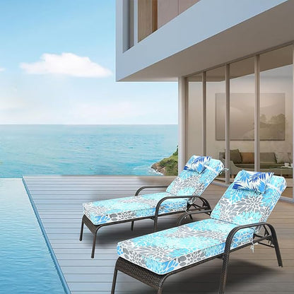 JMGBird Outdoor Chaise Lounge Cushion 70x22x4.5 Light Blue - Waterproof Patio Pool Chair Pad with Straps