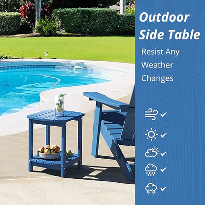 LUE BONA Adirondack Outdoor Side Table, Navy Blue HDPS Outdoor Patio End Table Weather Resistant, Pool Composite Plastic Morden Side Table for Patio, Pool, Porch, Garden, Lawn