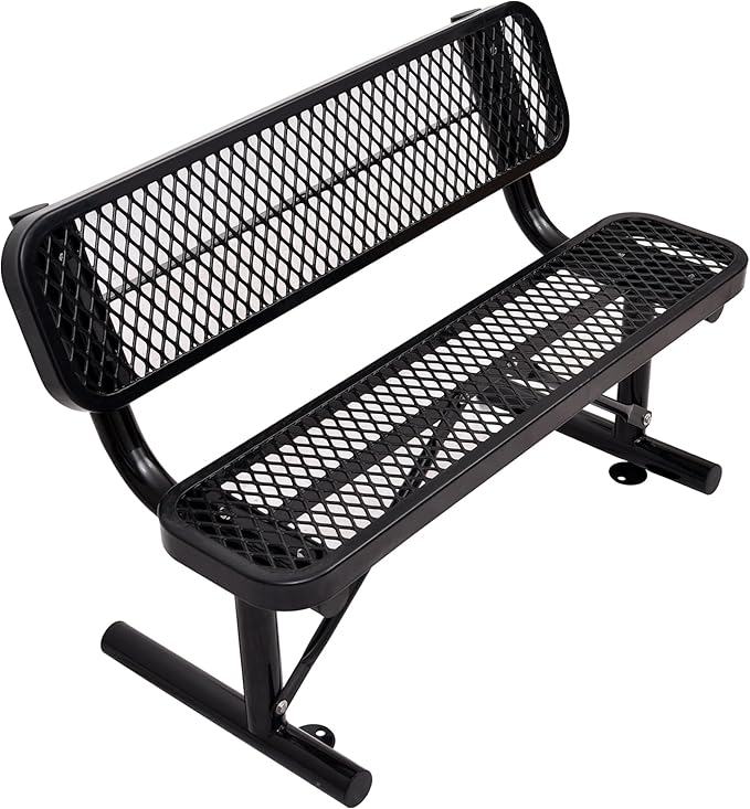 4FT Outdoor Metal Bench with Backrest & Portable Frame, Garden Patio Bench for 1-3 People, Park Benches for Outside Rust Proof, Commercial Heavy Duty Park Bench, Yard, Front Porch, School