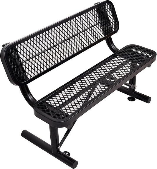 4FT Outdoor Metal Bench with Backrest & Portable Frame, Garden Patio Bench for 1-3 People, Park Benches for Outside Rust Proof, Commercial Heavy Duty Park Bench, Yard, Front Porch, School