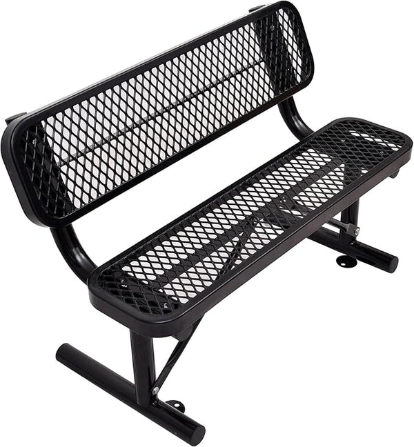 4FT Outdoor Metal Bench with Backrest & Portable Frame, Garden Patio Bench for 1-3 People, Park Benches for Outside Rust Proof, Commercial Heavy Duty Park Bench, Yard, Front Porch, School