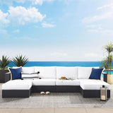 Modway Tahoe Aluminum 4-Piece Outdoor Patio Furniture Gray White, Modular Sectional Sofa Set with Chaise Lounges - Photo 1