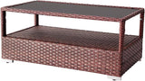 DIMAR GARDEN Outdoor Coffee Table Wicker Patio Rattan Side Table with Glass Top and Storage Shelf,40in Mixed Brown - Photo 6