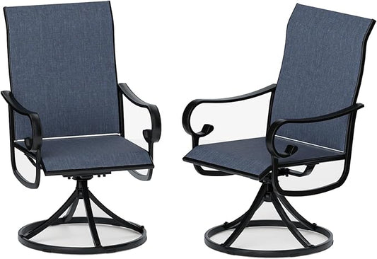 Patio Swivel Chairs Set of 2, Outdoor Dining Chairs with High Back, All-Weather Swivel Rocker Chair with Sturdy Metal Frame for Outdoor Poolside Lawn Garden, Navy Blue
