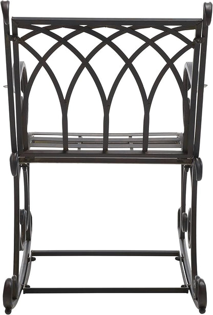 SAFAVIEH Outdoor Collection Medrano Victorian Black Rust Wrought Iron Rocking Chair