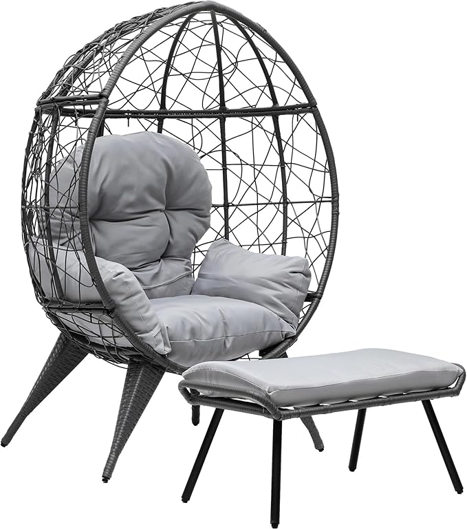 YITAHOME Egg Chair with Ottoman Outdoor Egg Lounge Chair with Cushion Wicker Chair PE Rattan Chair Footrest Included - Photo 6