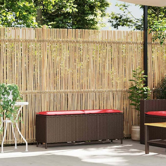 Garden Bench Deck Bench Patio Bench with Cushion Brown 43.3"x11.8"x15.9" Poly Rattan