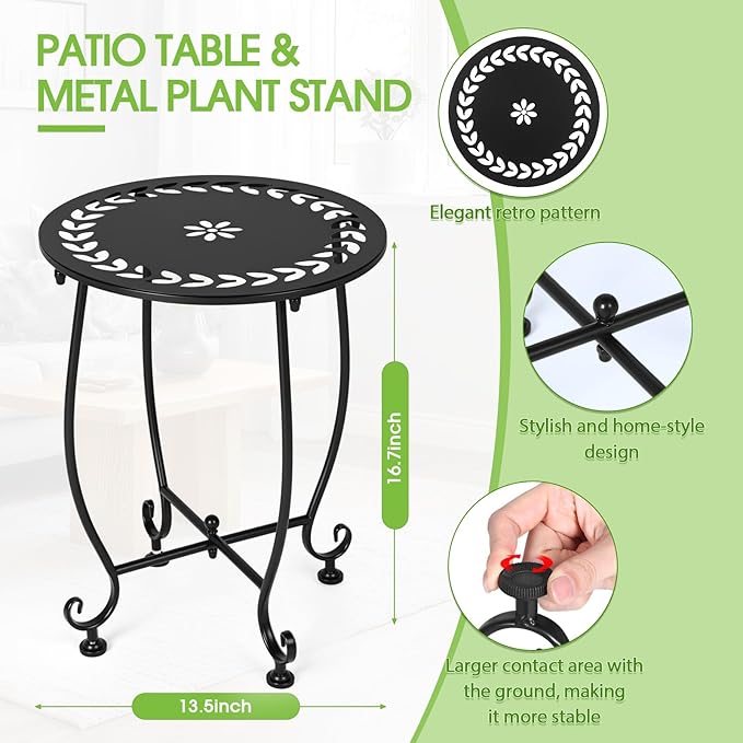 Thyle 2 Pcs Outdoor Side Table with Flower Cutout 13" Metal Small Round Weather Resistant Patio Side Tables for Outside, Balcony, Porch, Garden Bistro Indoor Outdoor Yard(Wreath Leaf)