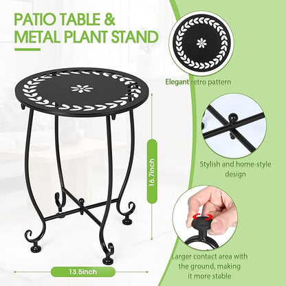 Thyle 2 Pcs Outdoor Side Table with Flower Cutout 13" Metal Small Round Weather Resistant Patio Side Tables for Outside, Balcony, Porch, Garden Bistro Indoor Outdoor Yard(Wreath Leaf)