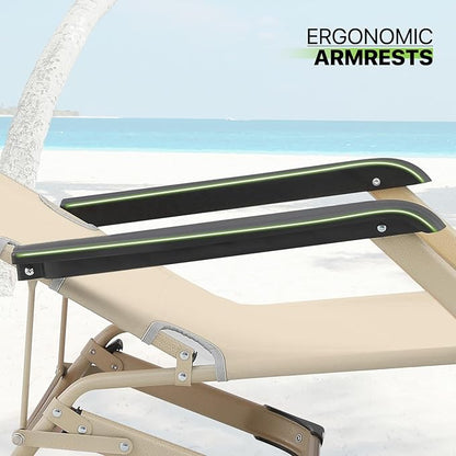 Magshion Folding Reclining 3-Position Patio Chair Outdoor Lounge Chair with Footrest Folding Portable Outside Recliner Chair for Poolside Backyard Beach, 330 lbs (Cream)