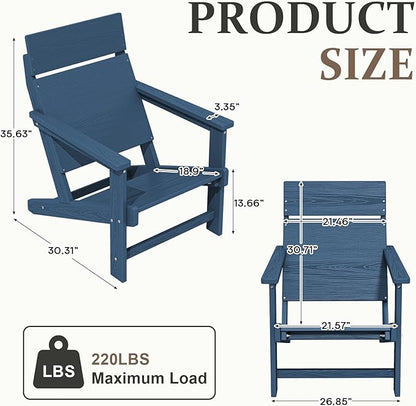 Adirondack Chair, Outdoor Patio Lawn Chairs, Outside HDPE Chairs with One-Piece Backrest for Lawn, Yard & Poolside, Navy Blue
