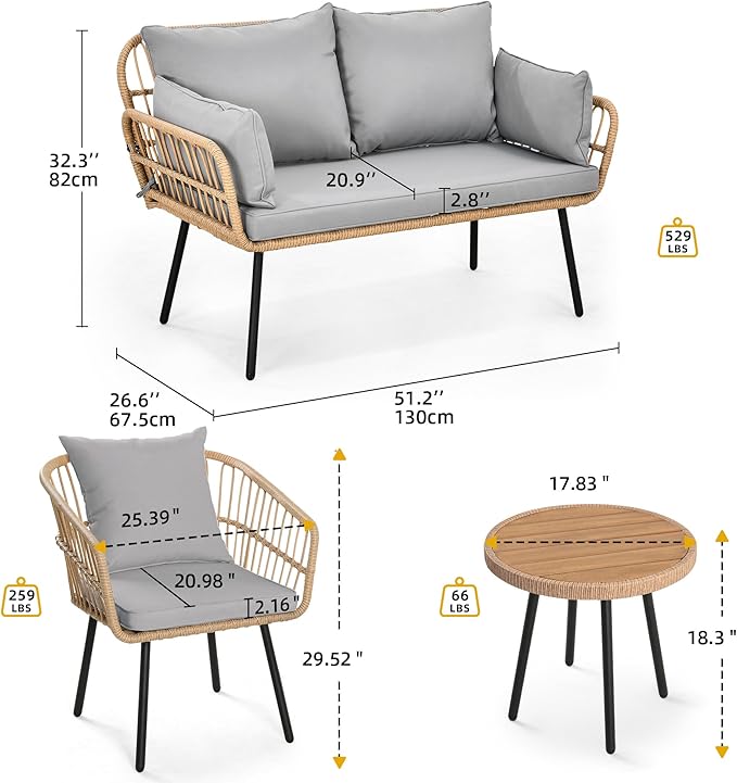 DWVO Patio Furniture Set 4 Pieces Boho Wicker Bistro Set - Photo 3