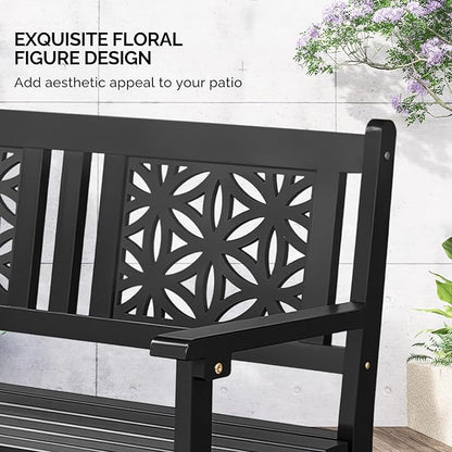VINGLI 47" Outdoor Wood Bench, All Weather Outdoor Wooden Patio Garden Bench, Outside Loveseat 660lbs Capacity for Front Porch Park Entryway (Black)